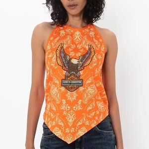 Harley-Davidson Orange Bandana-Print Halter with Eagle Graphic